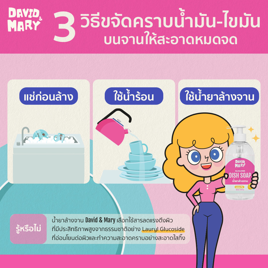 ขจัดคราบมัน วิธีล้างคราบมันบนจาน - David and Mary